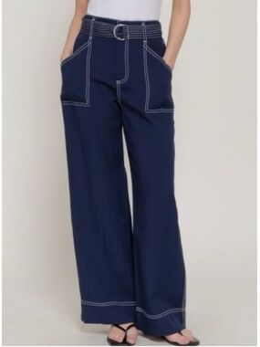 Active USA Women’s Navy Wide-Leg Pants with Contrast Stitching
